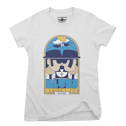 The Blues Brothers Stained Glass Ladies T Shirt - Relaxed Fit - ladieswhite