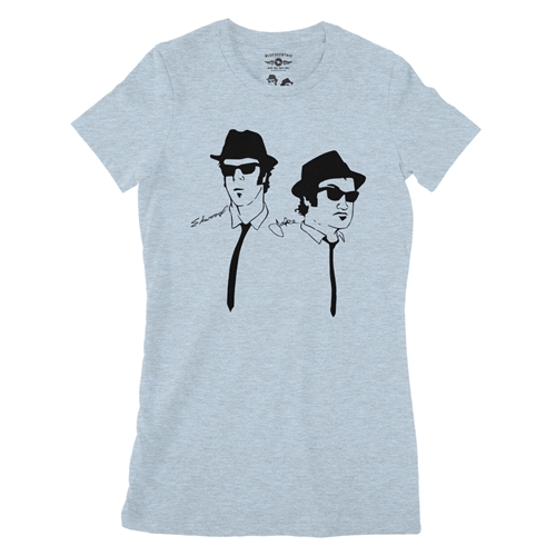 The Blues Brothers Silhouette Ladies T Shirt - Relaxed Fit - ladiesheatherprismblue