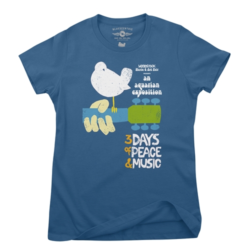 Woodstock Festival Poster Ladies T Shirt - Relaxed Fit - ladiesblue