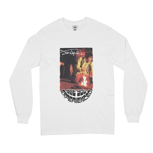 Jimi Hendrix Burning Guitar Long Sleeve T-Shirt - longsleevewhite