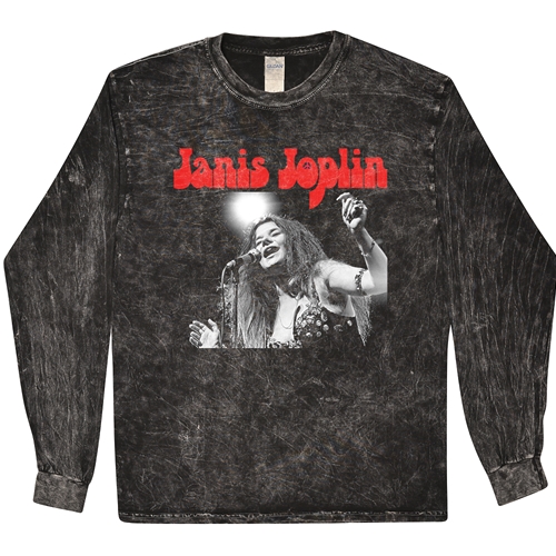 Peace Janis Joplin Vintage Concert Long Sleeve T-Shirt - Black Mineral Wash