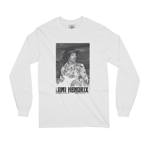 Jimi Hendrix Guitar Long Sleeve T-Shirt - longsleevewhite