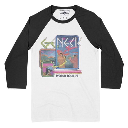 Genesis 1978 Tour Baseball T-Shirt - raglanwhiteblacksleeve