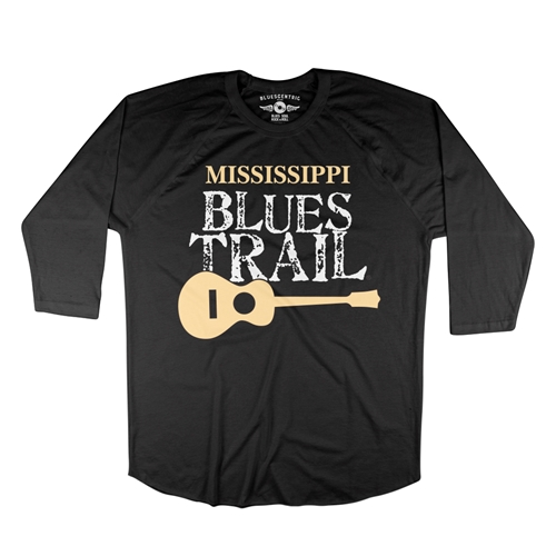 Mississippi Blues Trail Baseball T-Shirt - raglanblackblacksleeve