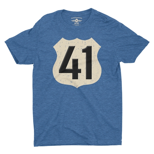 Highway 41 T-Shirt - Lightweight Vintage Style - vintageheatherroyalblue