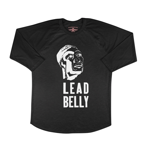 Wood Cut Lead Belly Baseball T-Shirt - raglanblackblacksleeve