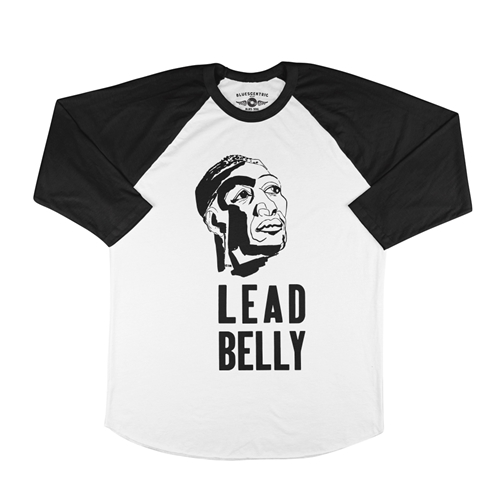 Wood Cut Lead Belly Baseball T-Shirt - raglanwhiteblacksleeve