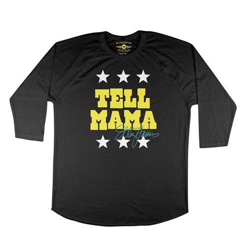 Etta James Tell Mama Signature Baseball T-Shirt - raglanblackblacksleeve