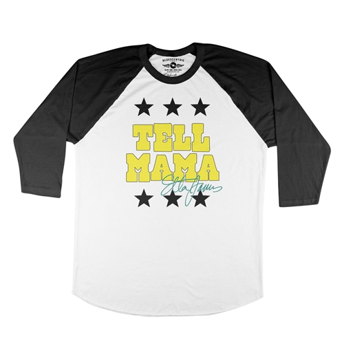 Etta James Tell Mama Signature Baseball T-Shirt - raglanwhiteblacksleeve