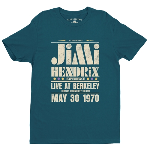 Ltd. Edition Deep Teal Jimi Hendrix Live at Berkeley T-Shirt - Lightweight Vintage Style - vintagedeepteal