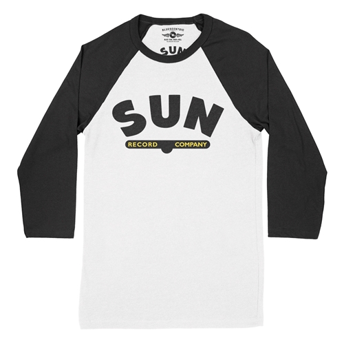 Sun Record Company Logo Baseball T-Shirt - raglanwhiteblacksleeve