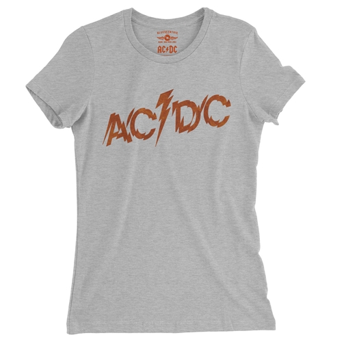 AC/DC Fiery Logo Ladies T Shirt - Relaxed Fit - ladiesathleticheather