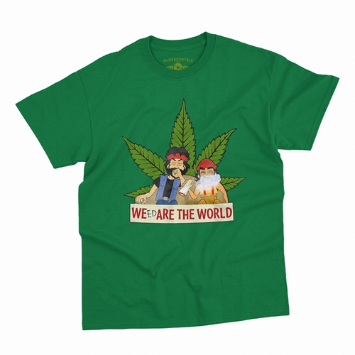 Animated Cheech & Chong Weed Are The World T-Shirt - Classic Heavy Cotton - classickellygreen
