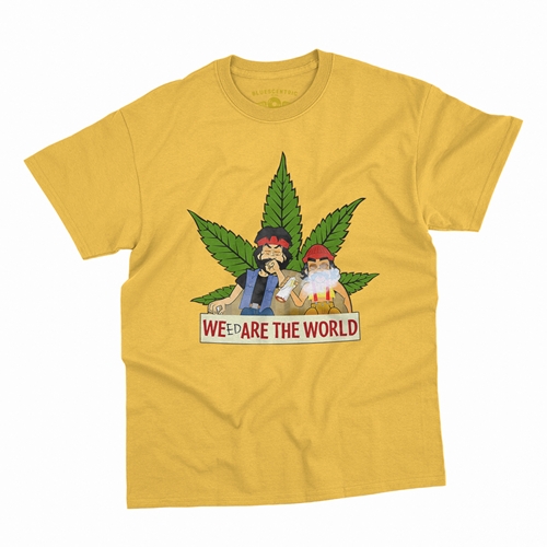 Animated Cheech & Chong Weed Are The World T-Shirt - Classic Heavy Cotton - classicyellow