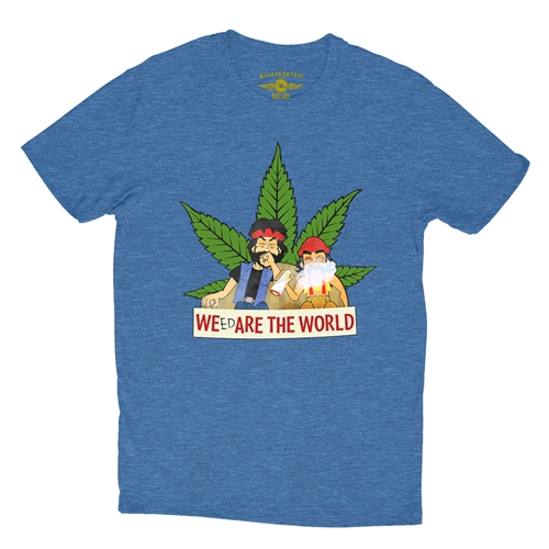Animated Cheech & Chong Weed Are The World T-Shirt - Lightweight Vintage Style - vintageheatherroyalblue