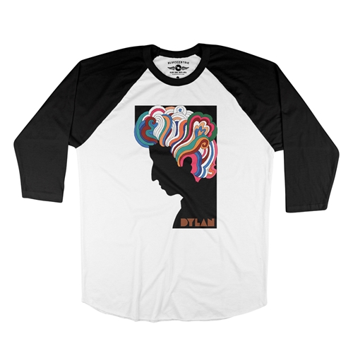 Bob Dylan Milton Glaser Baseball T-Shirt - raglanwhiteblacksleeve