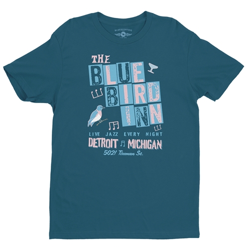 Blue Bird Inn Detroit T-Shirt - Lightweight Vintage Style - vintagedeepteal