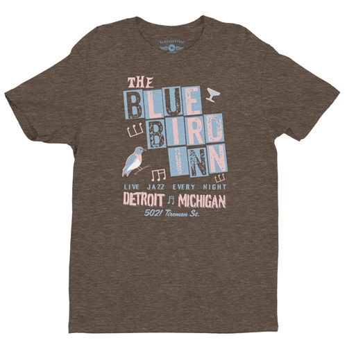 Blue Bird Inn Detroit T-Shirt - Lightweight Vintage Style - vintageheatherbrown