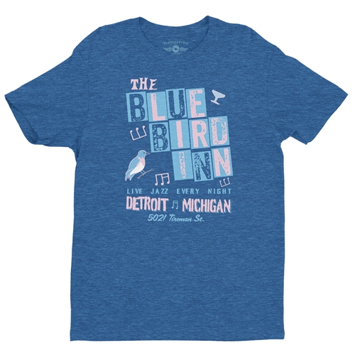 Blue Bird Inn Detroit T-Shirt - Lightweight Vintage Style - vintageheatherroyalblue