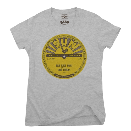 Sun Records Carl Perkins Blue Suede Shoes Ladies T Shirt - Relaxed Fit - ladiesathleticheather