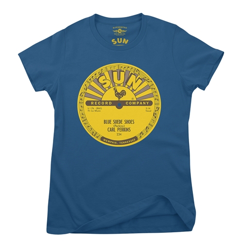 Sun Records Carl Perkins Blue Suede Shoes Ladies T Shirt - Relaxed Fit - ladiesblue
