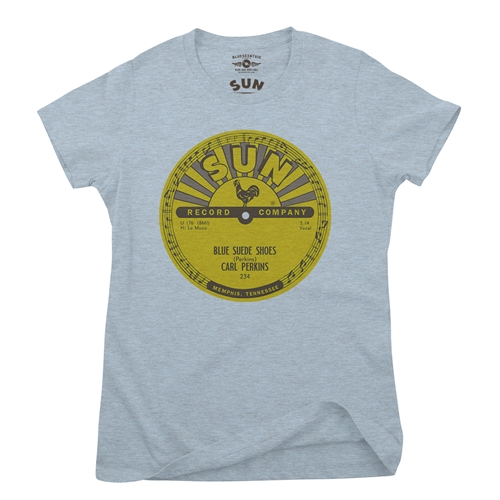 Sun Records Carl Perkins Blue Suede Shoes Ladies T Shirt - Relaxed Fit - ladiesheatherprismblue