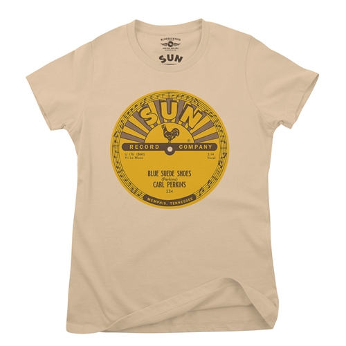Sun Records Carl Perkins Blue Suede Shoes Ladies T Shirt - Relaxed Fit - ladiessanddune