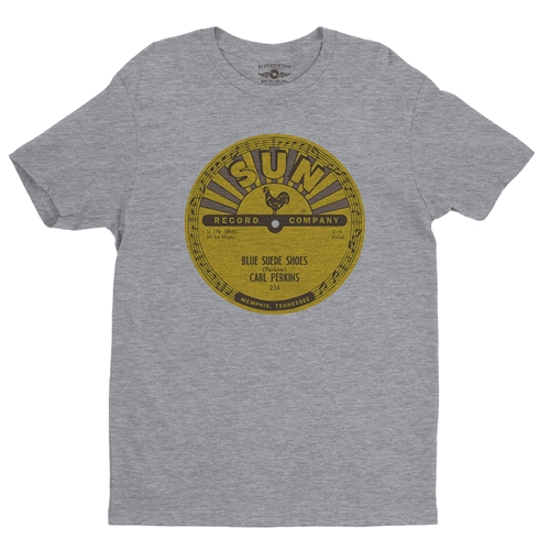 Sun Records Carl Perkins Blue Suede Shoes T-Shirt - Lightweight Vintage Style - vintageathleticheather