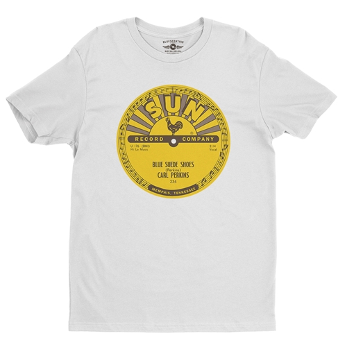 Sun Records Carl Perkins Blue Suede Shoes T-Shirt - Lightweight Vintage Style - vintagewhite