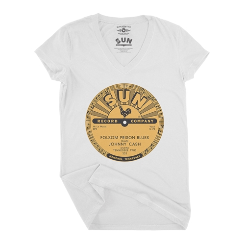 Sun Records Johnny Cash Folsom Prison V-Neck T Shirt - Women