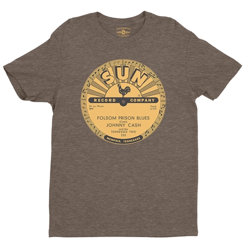 Sun Records Johnny Cash Folsom Prison T-Shirt - Lightweight Vintage Style - vintageheatherbrown