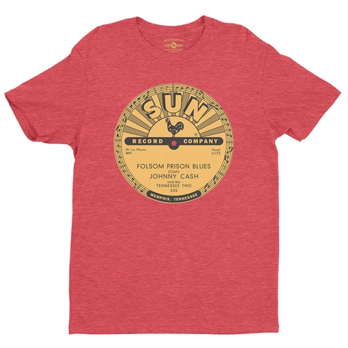 Sun Records Johnny Cash Folsom Prison T-Shirt - Lightweight Vintage Style - vintageheatherred