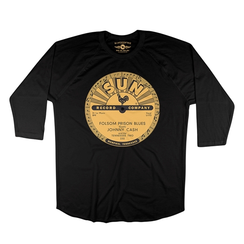 Sun Records Johnny Cash Folsom Prison Baseball T-Shirt - raglanblackblacksleeve