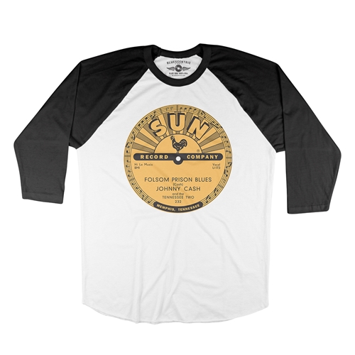 Sun Records Johnny Cash Folsom Prison Baseball T-Shirt - raglanwhiteblacksleeve