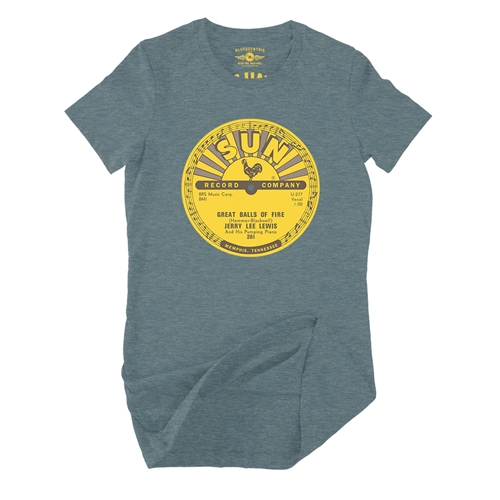 Sun Records Jerry Lee Lewis Great Balls of Fire Ladies T Shirt - Relaxed Fit - ladiesheatherdeepteal