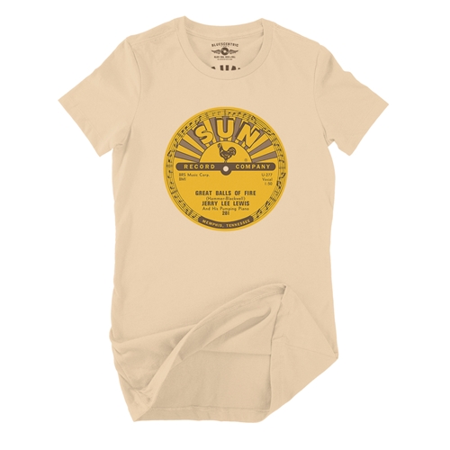 Sun Records Jerry Lee Lewis Great Balls of Fire Ladies T Shirt - Relaxed Fit - ladiessanddune
