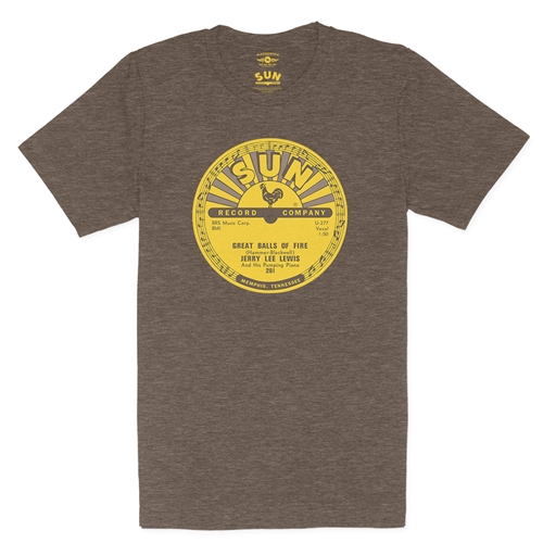 Sun Records Jerry Lee Lewis Great Balls of Fire T-Shirt - Lightweight Vintage Style - vintageheatherbrown