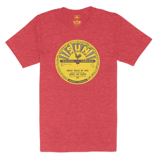 Sun Records Jerry Lee Lewis Great Balls of Fire T-Shirt - Lightweight Vintage Style - vintageheatherred