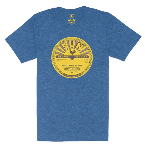 Sun Records Jerry Lee Lewis Great Balls of Fire T-Shirt - Lightweight Vintage Style - vintageheatherroyalblue