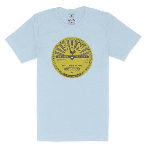 Sun Records Jerry Lee Lewis Great Balls of Fire T-Shirt - Lightweight Vintage Style - vintagethrowbackblue
