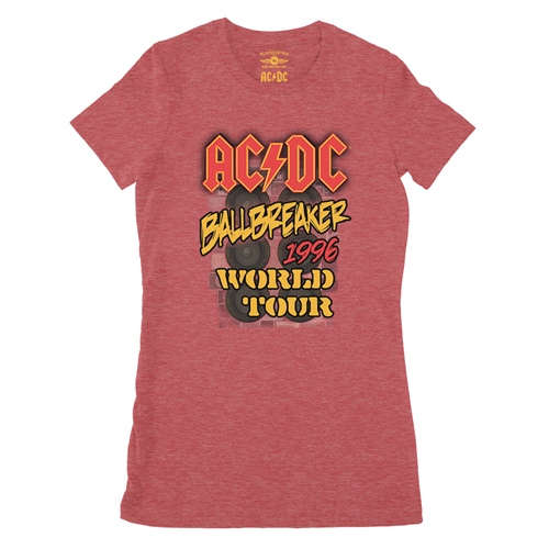 AC/DC Ballbreaker World Tour Ladies T Shirt - Relaxed Fit - ladiesheatherred