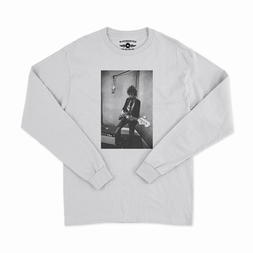 Bob Dylan Bass Guitar Long Sleeve T-Shirt - longsleevewhite
