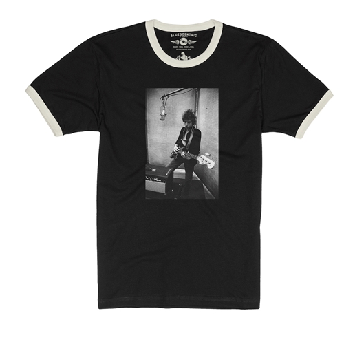 Bob Dylan Bass Guitar Ringer T-Shirt - ringerblackcreamtrim