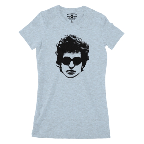 Bob Dylan Headshot Ladies T Shirt - Relaxed Fit - ladiesheatherprismblue