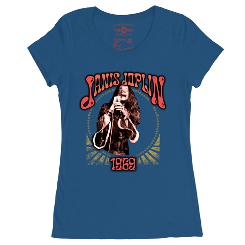 Graphic Janis Joplin 1969 Ladies T Shirt - Relaxed Fit - ladiesblue