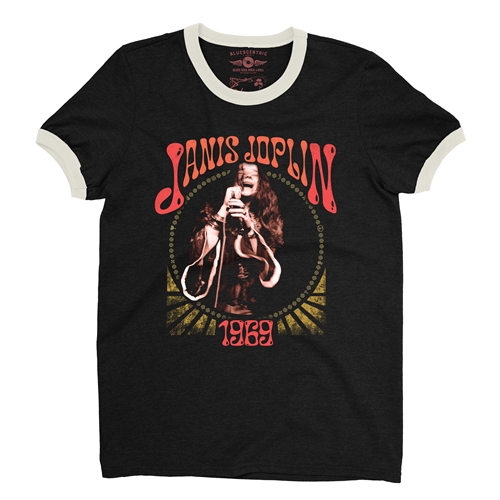 Graphic Janis Joplin 1969 Ringer T-Shirt - ringerblackcreamtrim