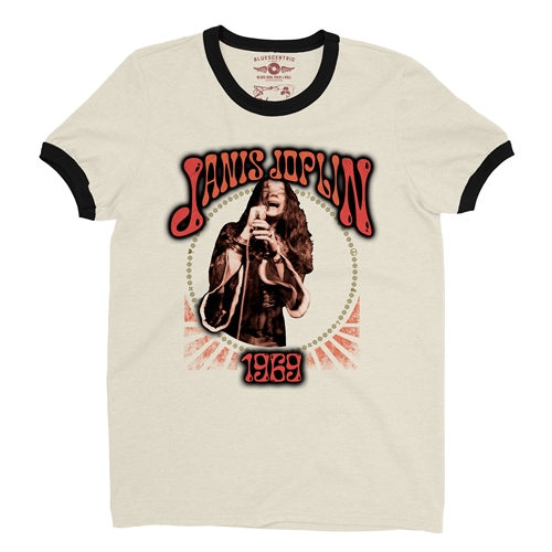 Graphic Janis Joplin 1969 Ringer T-Shirt - ringernaturalblacktrim