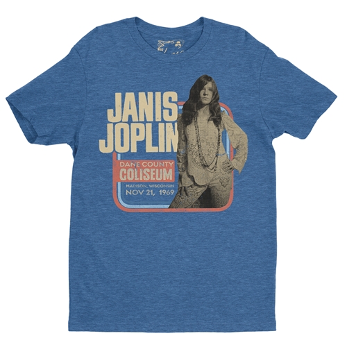Janis Joplin Vintage Concert T-Shirt - Lightweight Vintage Style - vintageheatherroyalblue
