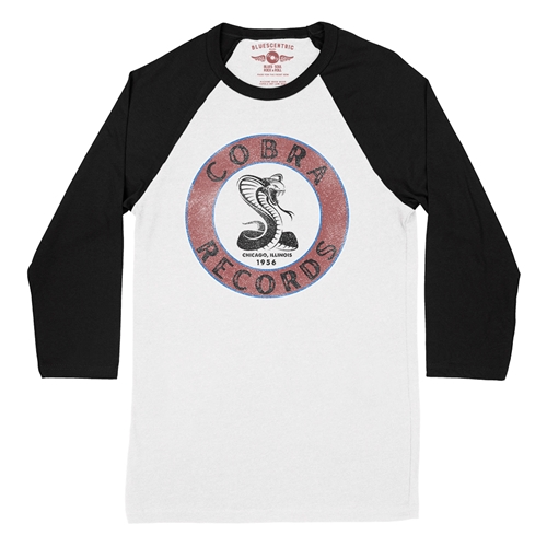 Cobra Records Snake Baseball T-Shirt - raglanwhiteblacksleeve