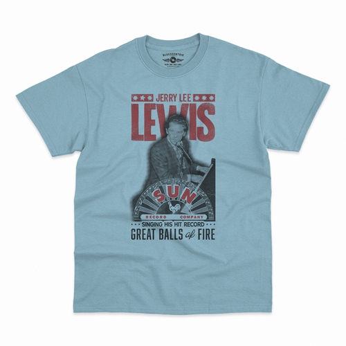 Jerry Lee Lewis x Sun Records Poster T-Shirt - Classic Heavy Cotton - classiclightblue